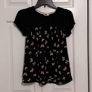 SO brand cute butterfly blouse black multicolor top Size Women's Medium
